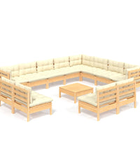 13-tlg. Garten-Lounge-Set mit Creme Kissen Massivholz Kiefer