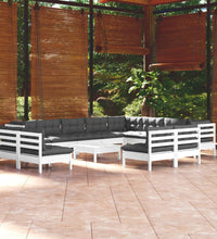 13-tlg. Garten-Lounge-Set mit Kissen Weiß Massivholz Kiefer