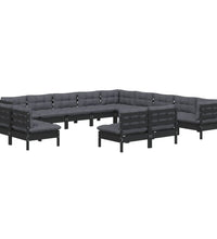 13-tlg. Garten-Lounge-Set mit Kissen Schwarz Massivholz Kiefer