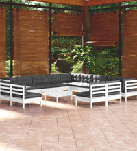 14-tlg. Garten-Lounge-Set mit Kissen Weiß Massivholz Kiefer