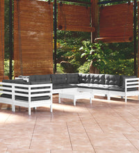 10-tlg. Garten-Lounge-Set mit Kissen Weiß Massivholz Kiefer