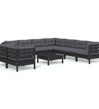 10-tlg. Garten-Lounge-Set mit Kissen Schwarz Massivholz Kiefer