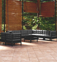 10-tlg. Garten-Lounge-Set mit Kissen Schwarz Massivholz Kiefer