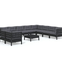 11-tlg. Garten-Lounge-Set mit Kissen Schwarz Massivholz Kiefer