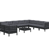 11-tlg. Garten-Lounge-Set mit Kissen Schwarz Massivholz Kiefer