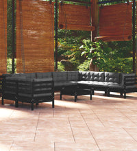 11-tlg. Garten-Lounge-Set mit Kissen Schwarz Massivholz Kiefer