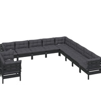 11-tlg. Garten-Lounge-Set mit Kissen Schwarz Massivholz Kiefer