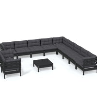 12-tlg. Garten-Lounge-Set mit Kissen Schwarz Massivholz Kiefer