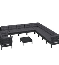 12-tlg. Garten-Lounge-Set mit Kissen Schwarz Massivholz Kiefer