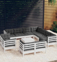 12-tlg. Garten-Lounge-Set mit Kissen Weiß Massivholz Kiefer