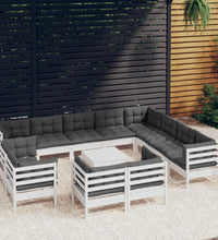 13-tlg. Garten-Lounge-Set mit Kissen Weiß Massivholz Kiefer