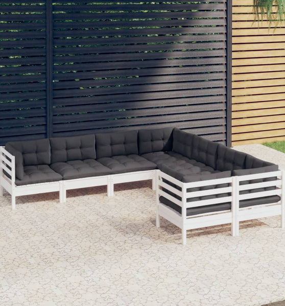 8-tlg. Garten-Lounge-Set mit Kissen Weiß Massivholz Kiefer