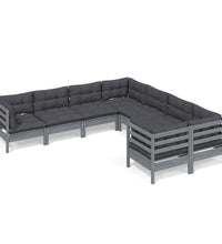 8-tlg. Garten-Lounge-Set mit Kissen Grau Massivholz Kiefer