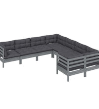 8-tlg. Garten-Lounge-Set mit Kissen Grau Massivholz Kiefer