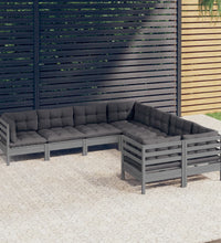 8-tlg. Garten-Lounge-Set mit Kissen Grau Massivholz Kiefer