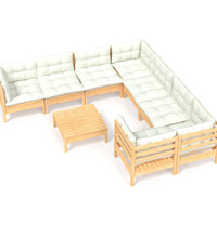 9-tlg. Garten-Lounge-Set mit Creme Kissen Kiefernholz