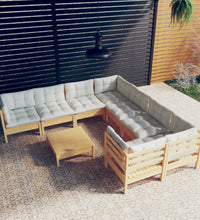 9-tlg. Garten-Lounge-Set mit Creme Kissen Kiefernholz