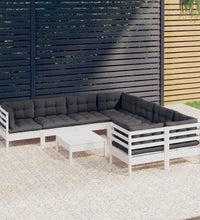 9-tlg. Garten-Lounge-Set mit Kissen Weiß Kiefernholz