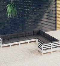 9-tlg. Garten-Lounge-Set mit Kissen Weiß Kiefernholz