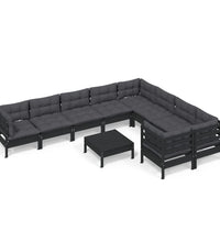 10-tlg. Garten-Lounge-Set mit Kissen Schwarz Kiefernholz