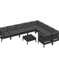 10-tlg. Garten-Lounge-Set mit Kissen Schwarz Kiefernholz