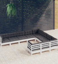 10-tlg. Garten-Lounge-Set mit Kissen Weiß Kiefernholz