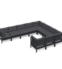 10-tlg. Garten-Lounge-Set mit Kissen Schwarz Kiefernholz