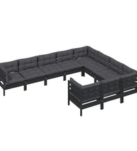 10-tlg. Garten-Lounge-Set mit Kissen Schwarz Kiefernholz