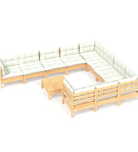 11-tlg. Garten-Lounge-Set mit Creme Kissen Kiefernholz