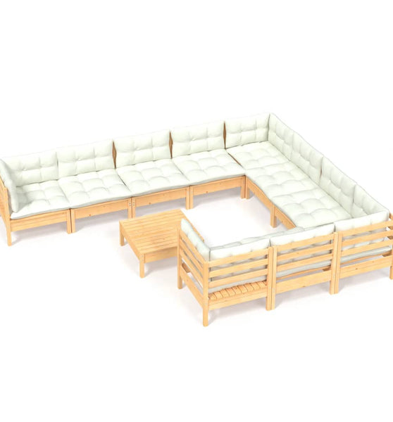 11-tlg. Garten-Lounge-Set mit Creme Kissen Kiefernholz