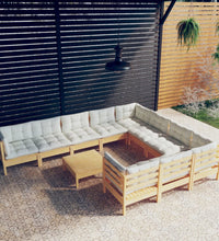 11-tlg. Garten-Lounge-Set mit Creme Kissen Kiefernholz