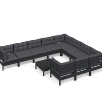 11-tlg. Garten-Lounge-Set mit Kissen Schwarz Kiefernholz