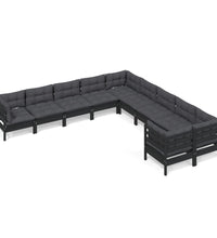 10-tlg. Garten-Lounge-Set mit Kissen Schwarz Kiefernholz