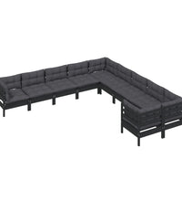 10-tlg. Garten-Lounge-Set mit Kissen Schwarz Kiefernholz