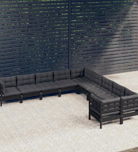 10-tlg. Garten-Lounge-Set mit Kissen Schwarz Kiefernholz