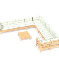 11-tlg. Garten-Lounge-Set mit Creme Kissen Kiefernholz