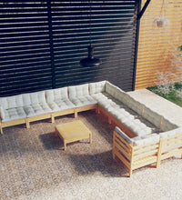 11-tlg. Garten-Lounge-Set mit Creme Kissen Kiefernholz