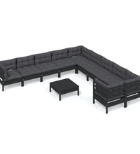 11-tlg. Garten-Lounge-Set mit Kissen Schwarz Kiefernholz