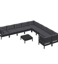 11-tlg. Garten-Lounge-Set mit Kissen Schwarz Kiefernholz