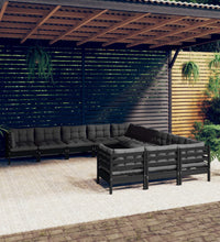 11-tlg. Garten-Lounge-Set mit Kissen Schwarz Kiefernholz