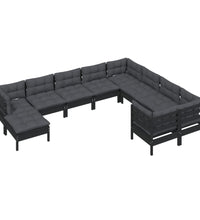 10-tlg. Garten-Lounge-Set mit Kissen Schwarz Kiefernholz