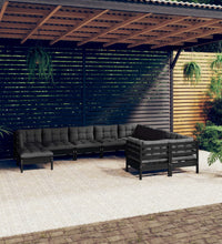 10-tlg. Garten-Lounge-Set mit Kissen Schwarz Kiefernholz