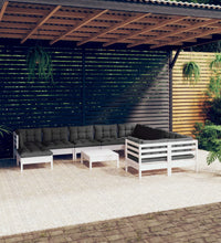 11-tlg. Garten-Lounge-Set mit Kissen Weiß Kiefernholz