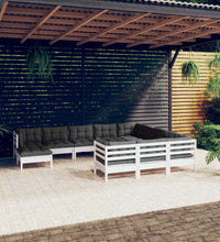 11-tlg. Garten-Lounge-Set mit Kissen Weiß Kiefernholz