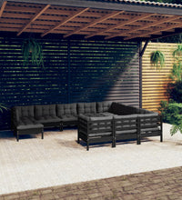 11-tlg. Garten-Lounge-Set mit Kissen Schwarz Kiefernholz