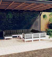 12-tlg. Garten-Lounge-Set mit Kissen Weiß Kiefernholz