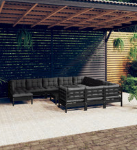 12-tlg. Garten-Lounge-Set mit Kissen Schwarz Kiefernholz