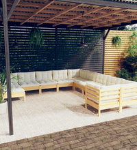 11-tlg. Garten-Lounge-Set mit Creme Kissen Kiefernholz