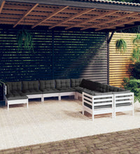 11-tlg. Garten-Lounge-Set mit Kissen Weiß Kiefernholz