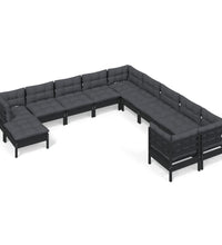 11-tlg. Garten-Lounge-Set mit Kissen Schwarz Kiefernholz